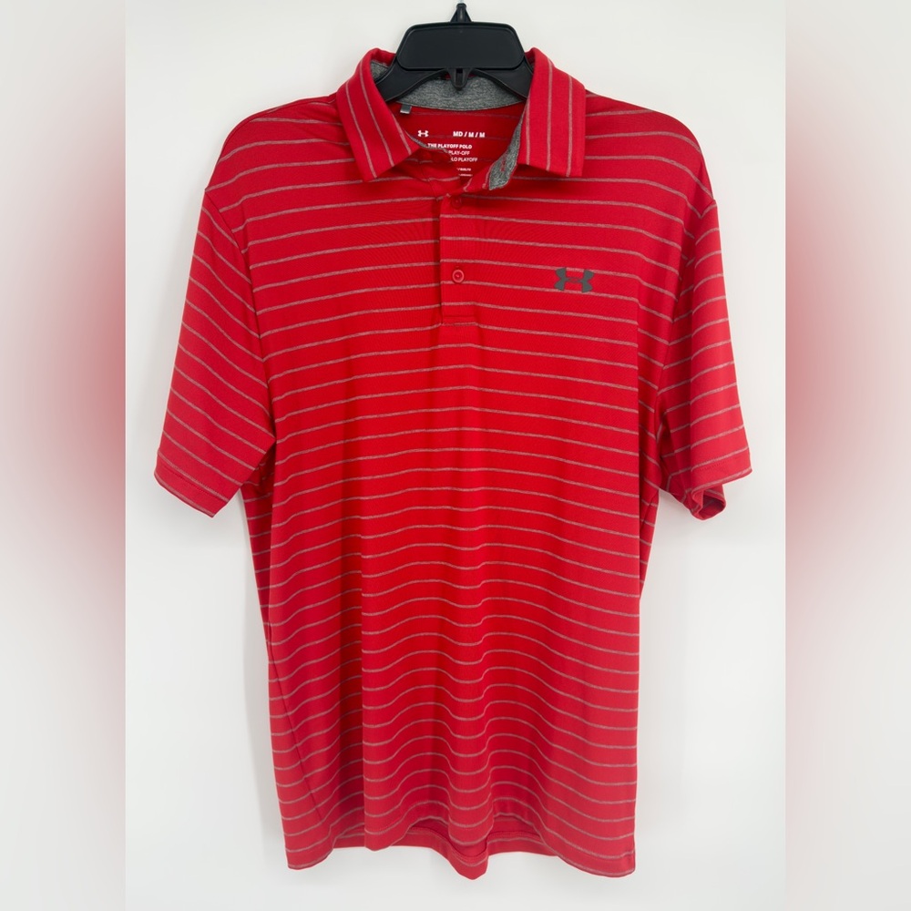 Under Armour Men's Polo Shirt in Red with Stripes